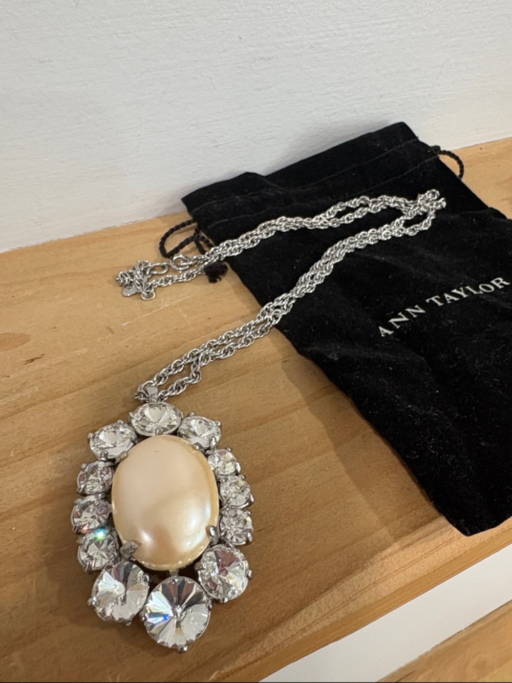 Ann Taylor Statement Necklace Faux Pearl Crystal Rhinestones